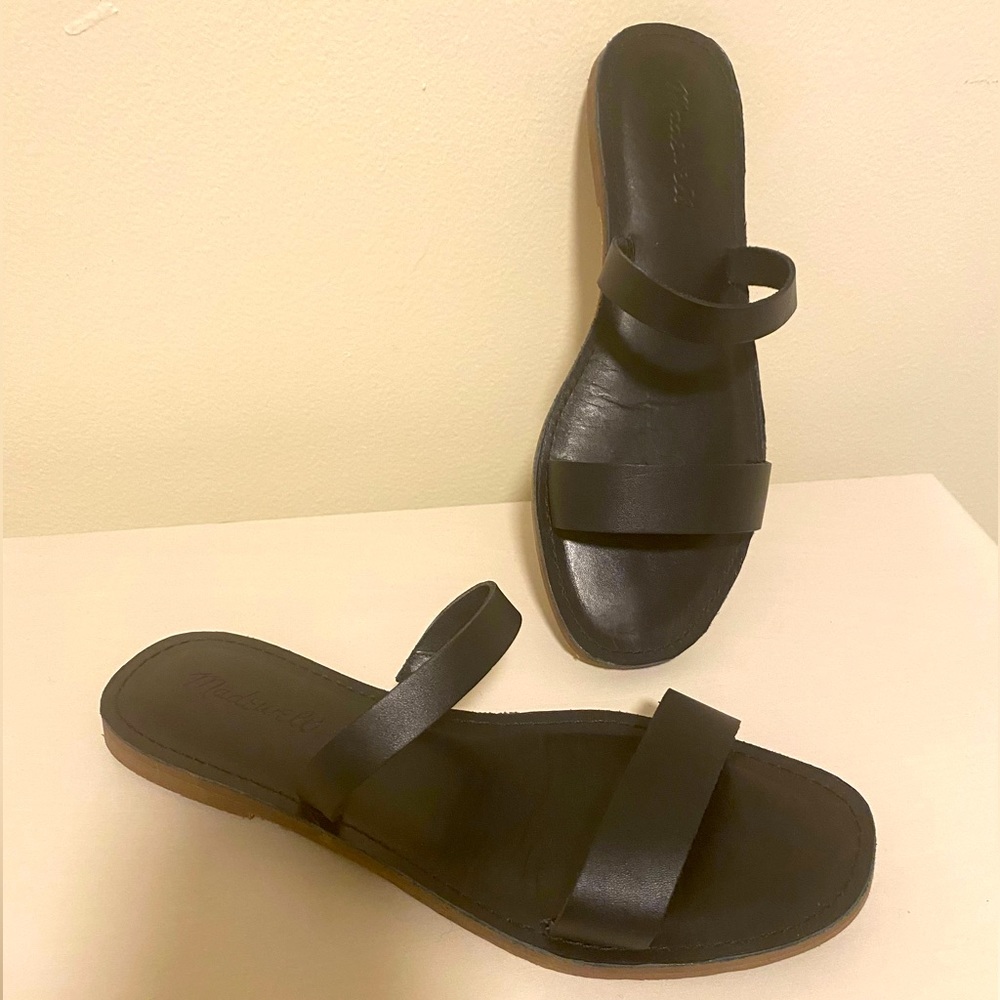 Madewell black double strap slide sandals